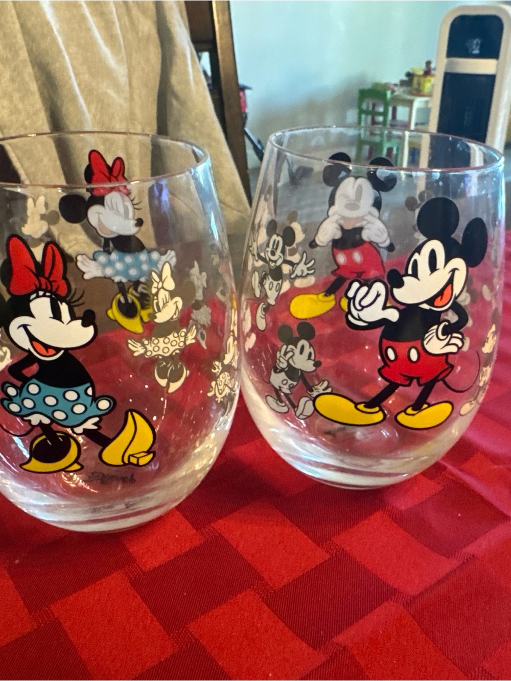 Disney Mickey & Minnie Stemless Wine Glasses - Set of 2 (Red, Yellow, Black)